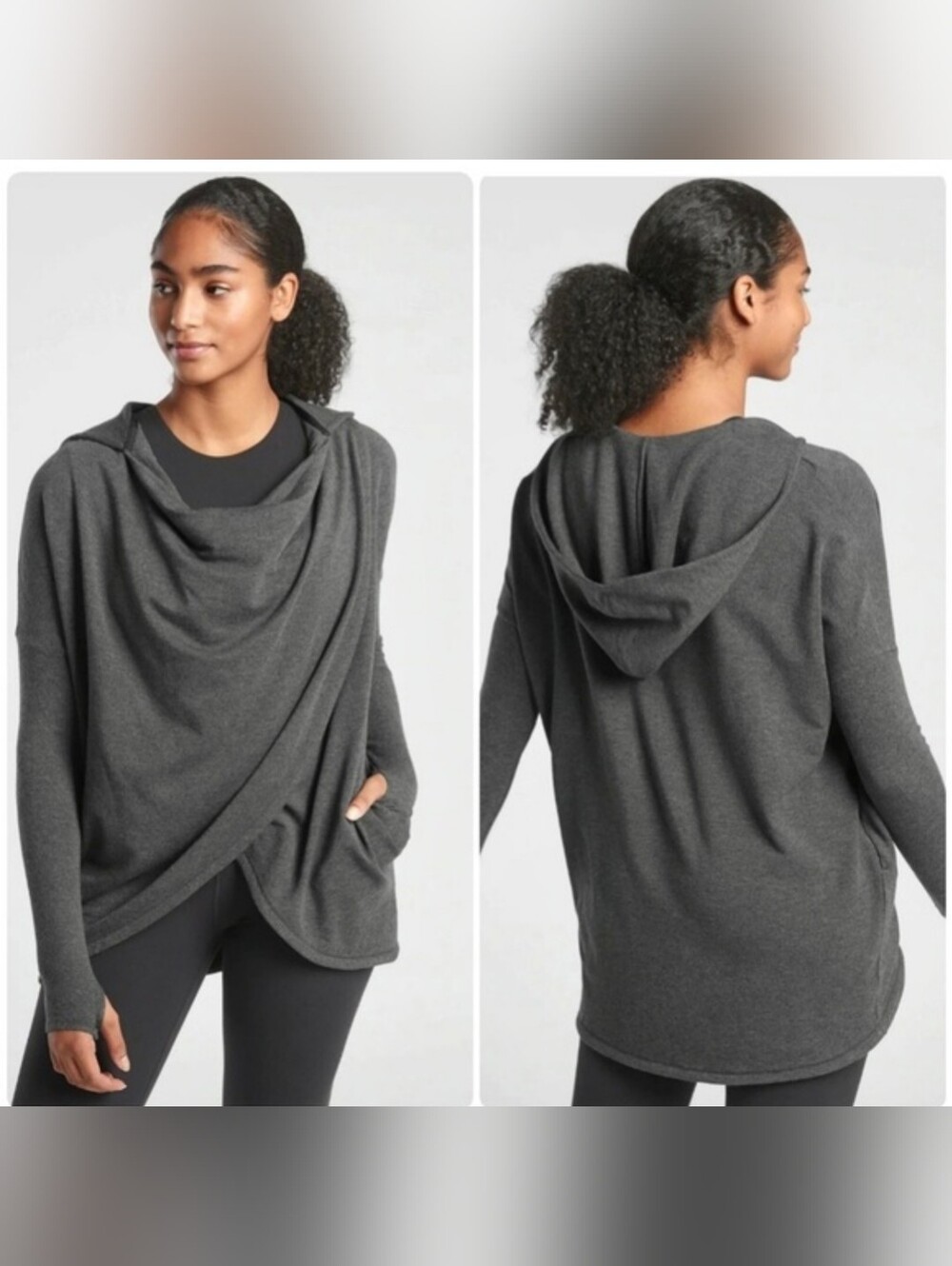Athleta Sweatshirt Purana Wrap Hoodie Gray Size L